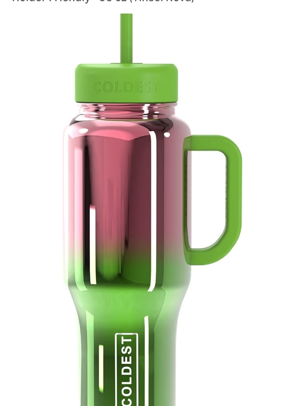 Coldest Ombre Pink and Green Travel Mug with Handle and Straw